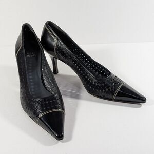 Stuart Weitzman Black Perforated Pointy Toe Pumps